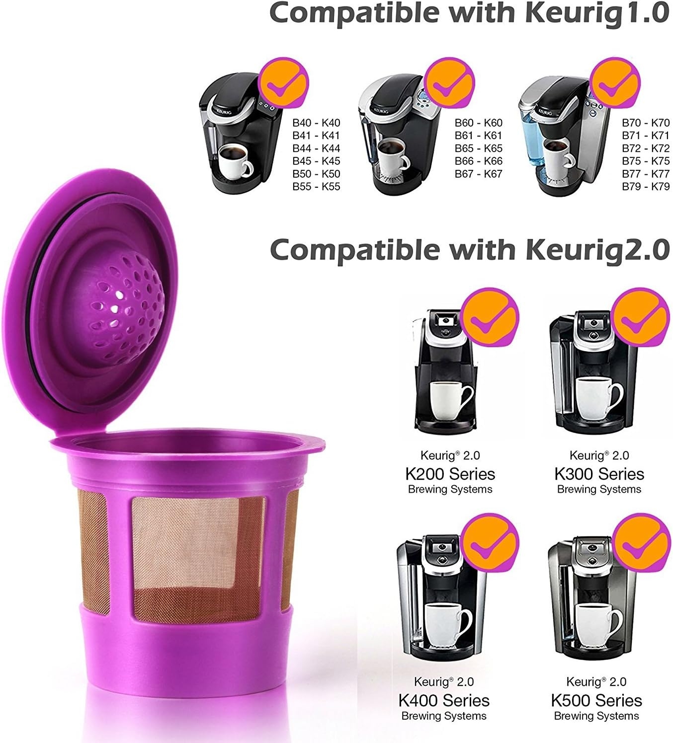 GoodCups 6 Reusable K Cups for Keurig K-Duo, K-Classic, K-Elite, K-Select, K-Cafe, K-Compact, K200, K300, K400, K500, Refillable Kcups Coffee Filters for 2.0 and 1.0 Brewers