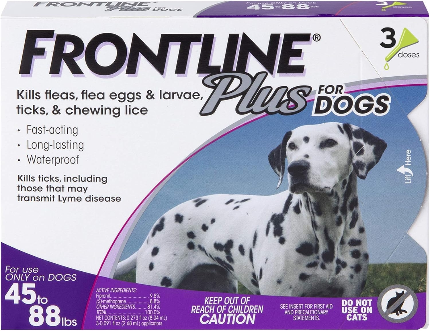 FRONTLINE Plus Flea and Tick Treatment for Dogs (Large Dog, 45-88 Pounds, 3 Doses)