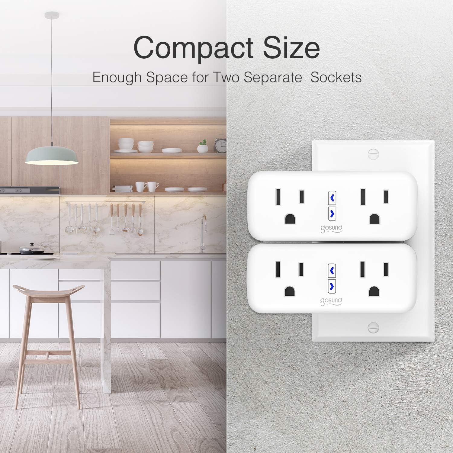 Gosund Wifi Smart Plug Outlet Dual Extender Mini Work with Alexa, Google Home, IFTTT, with Control Independently or Together, 10A, No Hub Required, FCC Listed (2 Pack)