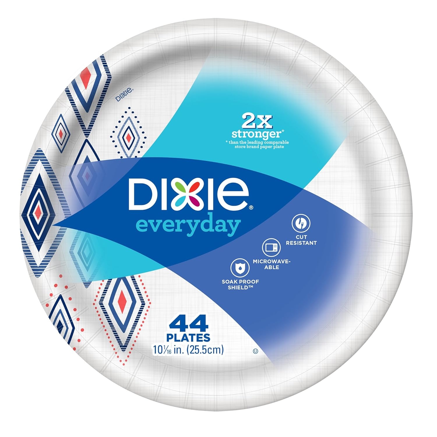 Dixie Everyday Paper Plates,10 1/16" Plate, 220 Count,  Exclusive Design, 5 Packs of 44 Plates, Dinner Size Printed Disposable Plates