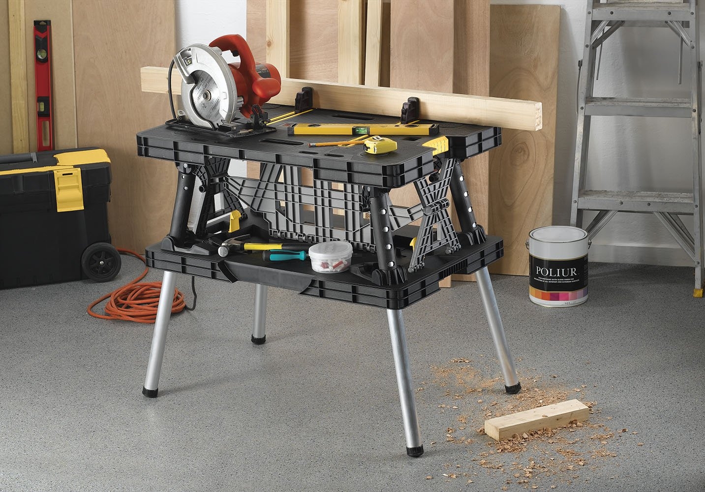 Keter Folding Table Work Bench For Woodworking Tools & Accessories with Clamps
