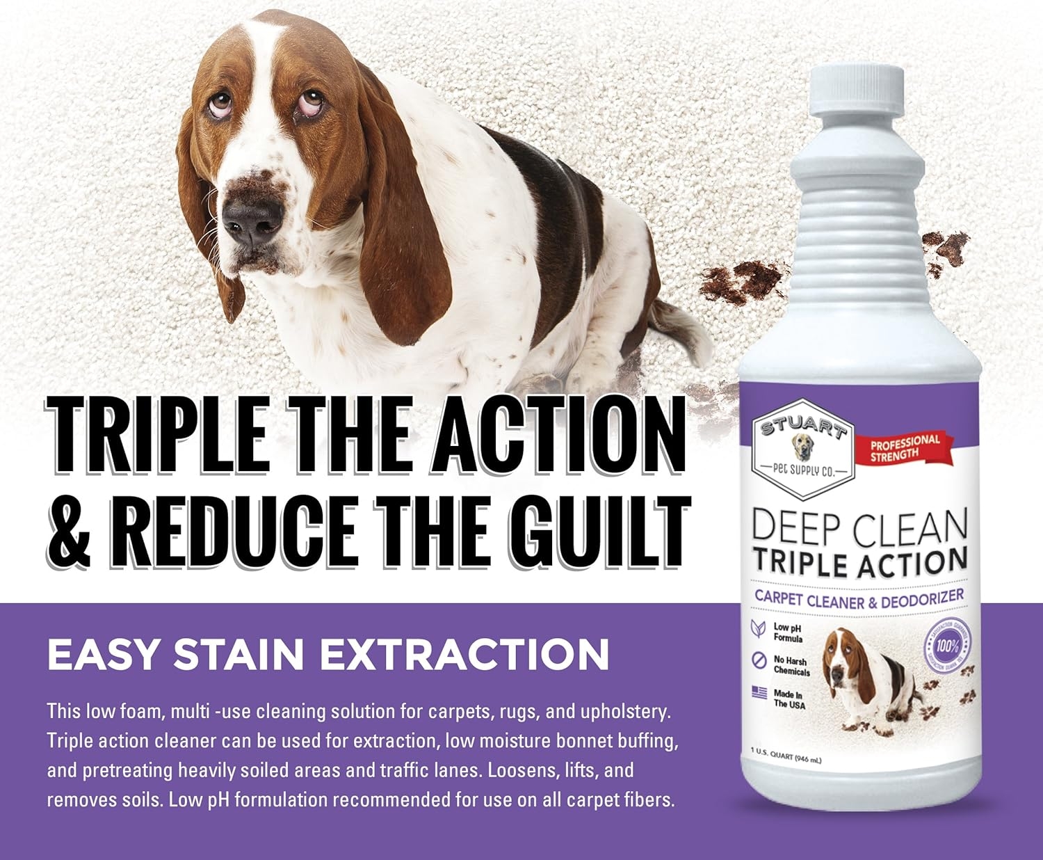 Stuart Pet Supply Co. Professional Strength Deep Clean (Gal.) 3X Carpet Cleaner Solution & Deodorizer | Concentrated Encapsulating Carpet Shampoo | Pet Stain,Odor & Dirty Carpet Cleaning Formula