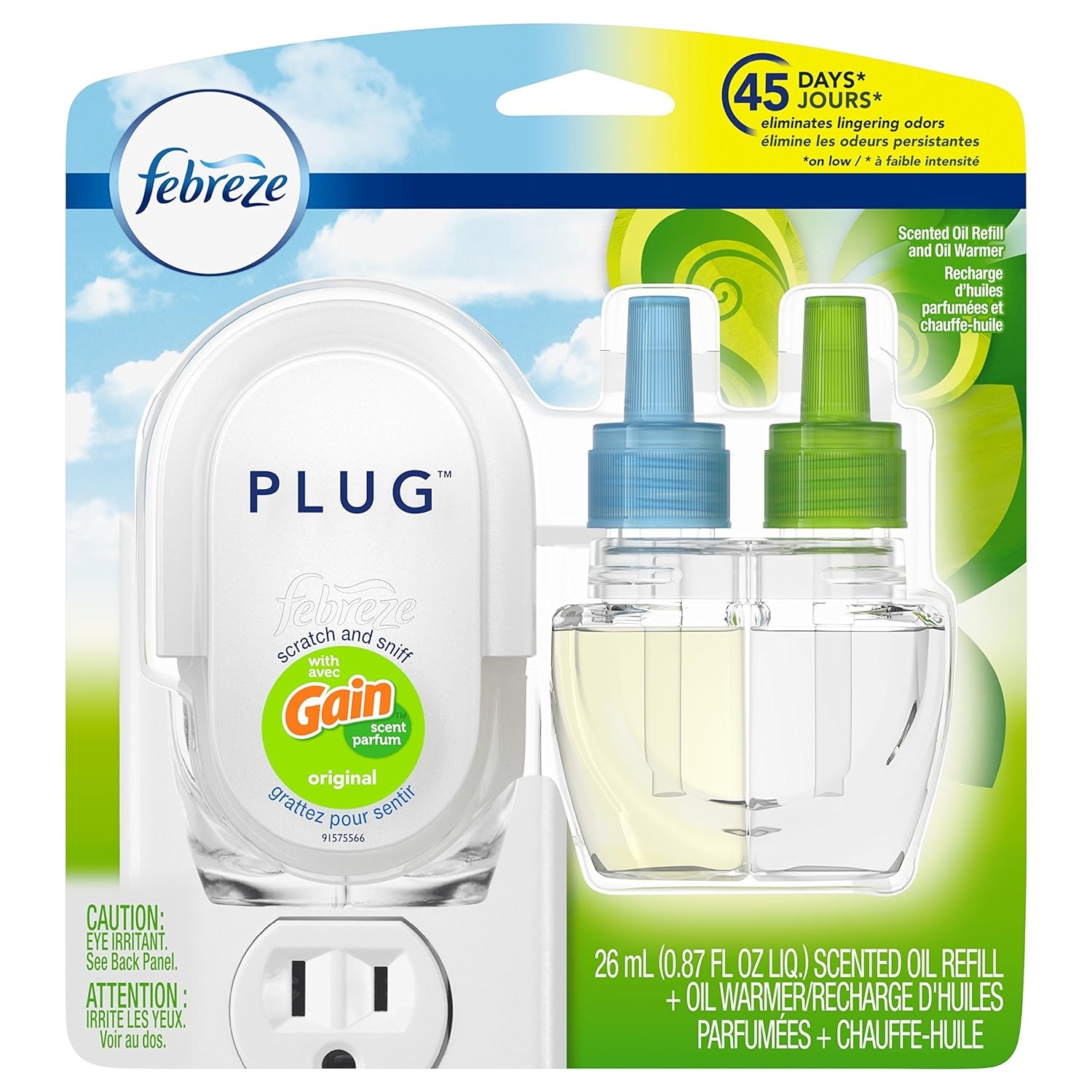 Febreze Plug In Air Freshener with Warmer & Scented Oil Refill, Gain Original, 0.87 Ounce