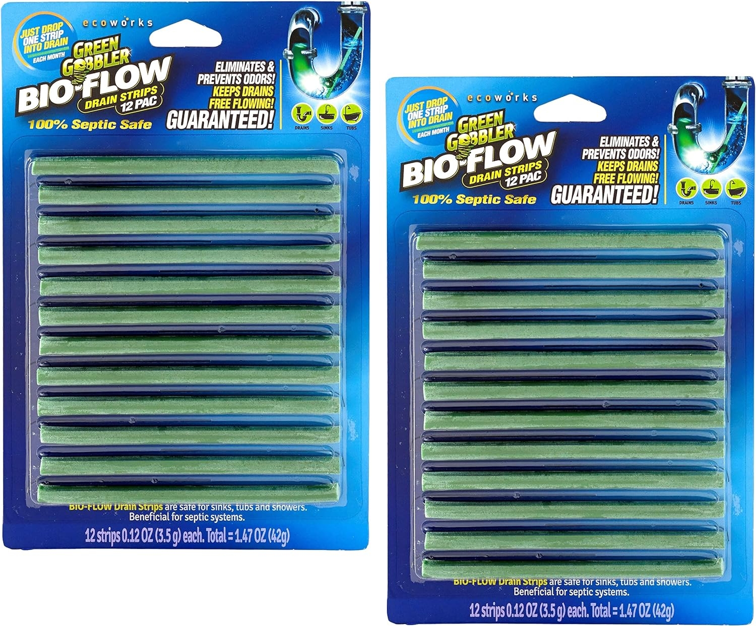 Green Gobbler BIO-FLOW Drain Strips - 24 Strips | Drain Cleaner & Deodorizer Drain Sticks