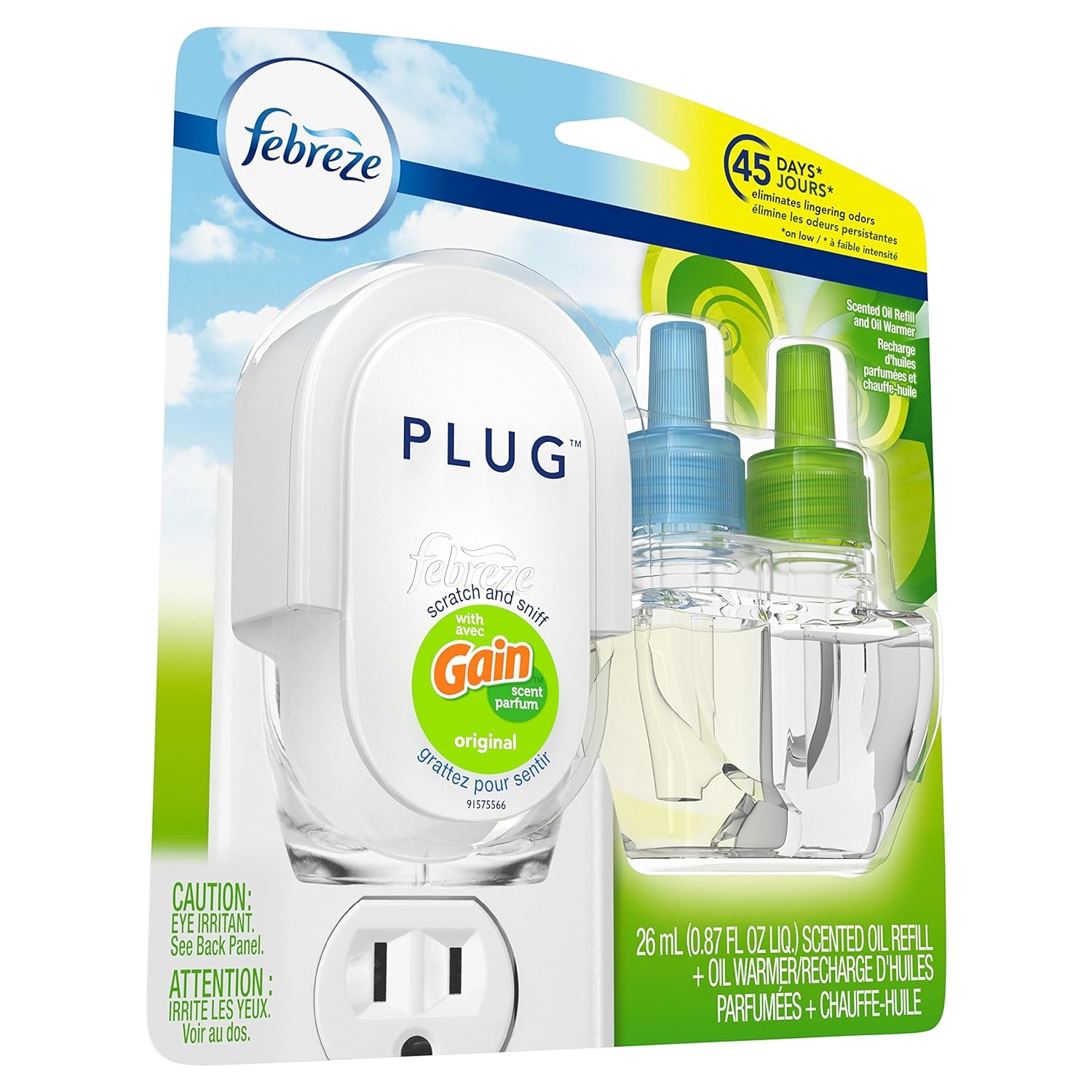 Febreze Plug In Air Freshener with Warmer & Scented Oil Refill, Gain Original, 0.87 Ounce