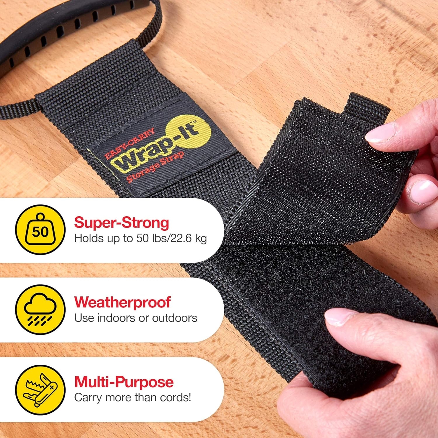 Easy-Carry Wrap-It Storage Straps - 17” (2 Pack) – Heavy-Duty Hook and Loop Cord Carrying Strap, Hanger, and Organizer with Handle for Extension Cords, Electric Cables, Hoses and More