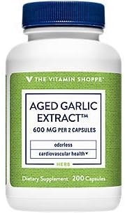Aged Garlic Extract 600mg Capsules, Odorless Natural Powder Extract, Herbal Supplement Provides Heart Health Support, Blood Pressure Support Healthy Immune System (200 Capsules) by The Vitamin Shoppe