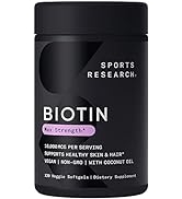 Sports Research Extra Strength Vegan Biotin (Vitamin B) Supplement with Organic Coconut Oil - Sup...