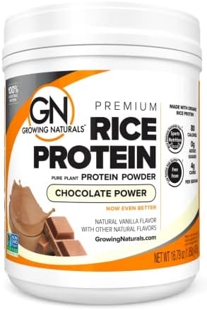 Organic Premium Plant Based Protein, Chocolate Pure Rice Protein Powder - Growing Naturals - Non-GMO, Vegan, Gluten-Free, Keto Friendly, Shelf-Stable (Chocolate Power, 1 Pound (Pack of 1))