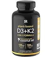 Sports Research Vegan Vitamin D3 + K2 Supplement with Organic Coconut Oil - 5000iu Vitamin D with...