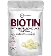 Biotin 10000mcg Infused with Virgin Coconut Oil & Hyaluronic Acid 25mg, 365 Softgels, One-Year Su...