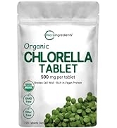 Organic Chlorella Tablets, 500mg Per Tablet, 720 Tabs (360 Grams), 4 Months Supply, Broken Cell W...