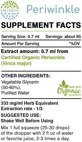 Periwinkle B60 Alcohol-Free Herbal Extract Tincture, Organic Periwinkle (Vinca Major) Dried Herb (2 fl oz)