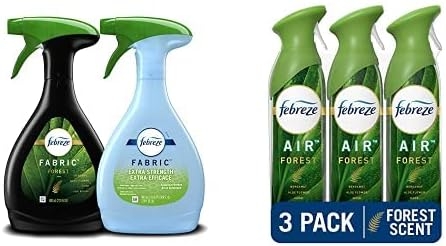 Febreze Odor-Eliminating Supplies - Fabric Refresher Forest and Extra Strength Botanical Breeze (27 0z, 1 Pack) and Forest Scent Air Freshener Spray, Odor Eliminator for Strong Odor 8.8 oz. (3 Pack)