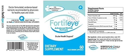 Fortifeye Advanced Retina Formula Formerly Fortifeye AREDS2 Plus with Resveratrol and Astaxanthin (60 Vegetarian Capsules)