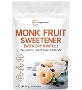 Monk Fruit Sweetener with Erythritol Granules, 4 Pounds, No After Taste, 1:1 White Sugar Substitu...