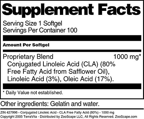 Conjugated Linoleic Acid - CLA Free Fatty Acid (80%) - 1000 mg (100 softgels, ZIN: 427996)