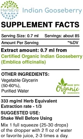 Indian Gooseberry B60 Alcohol-Free Herbal Extract Tincture, Super-Concentrated Organic Indian Gooseberry (Emblica officinalis) Dried Fruit (2 Fl Oz)