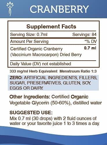 Cranberry Alcohol-Free Liquid Extract, Organic Cranberry (Vaccinium Macrocarpon) Dried Berry Tincture Supplement (2 FL OZ)