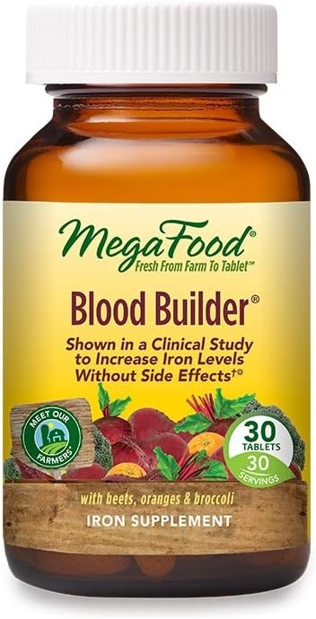 MegaFood Blood Builder - Iron Supplement Shown to Increase Iron Levels without Nausea or Constipation - Energy Support with Iron, Vitamin B12, and Folic Acid - 30 Tablets