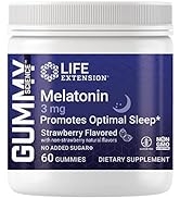 Life Extension Melatonin 3 mg - Sleep Support Supplement Strawberry Flavor Gummy - for Restful Sl...