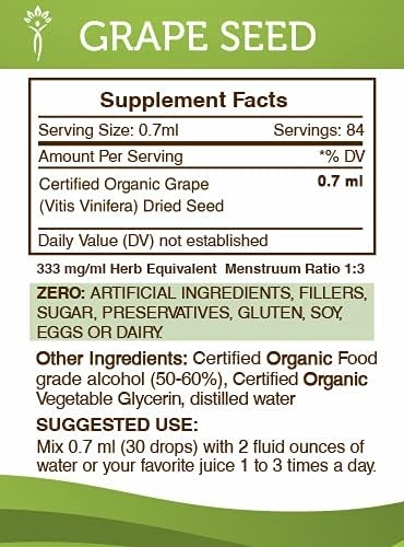 Grape Seed Tincture Alcohol Liquid Extract, Organic Grape (Vitis Vinifera) Dried Seed (2 FL OZ)