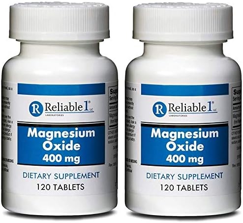 RELIABLE 1 LABORATORIES Magnesium Oxide 400mg OTC Tablets (120 Tablets Per Bottle) (2 Pack)