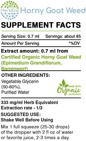 Horny Goat Weed B60 Alcohol-Free Herbal Extract Tincture, Super-Concentrated Organic Horny Goat Weed (Epimedium Grandiflorum, Barrenwort) 2 fl oz