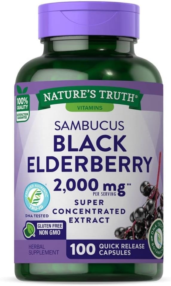 Black Elderberry Capsules 2000mg | 100 Count | Super Concentrated Sambucus Extract | Non-GMO, Gluten Free | by Nature's Truth
