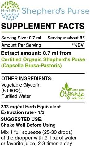 Shepherd's Purse B60 Alcohol-Free Herbal Extract Tincture, Super-Concentrated Organic Shepherd's Purse (Capsella Bursa-Pastoris) (2 fl oz)