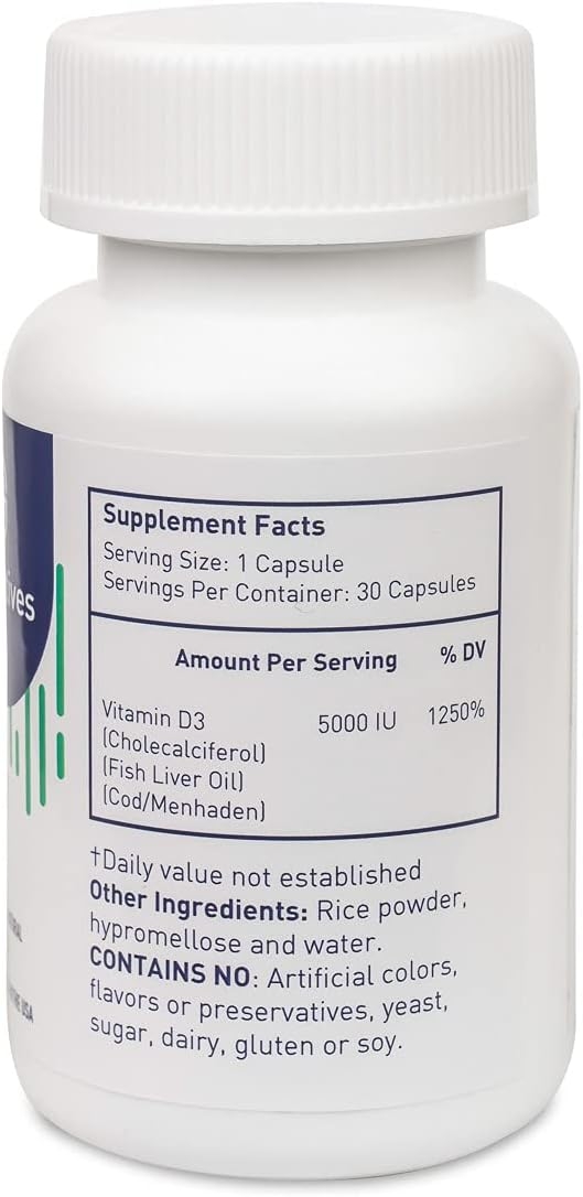 Uscriptives Vitamin D3 5000 IU Supplement - Trusted by 900+ Physicians, Supports Immunity and Healthy Heart Function, Strengthens Bones - 30 Capsules