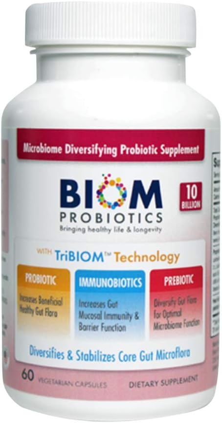 Biom Probiotics 3-in-1 Formula (Cold Shipped) with 10 Billion Flora Probiotics, Prebiotics and Immunobiotics for Healthy Life & Longevity - Diversifies Gut Microflora and Microbiome - for Men & Women