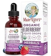 Organic Sambucus Black Elderberry Syrup Liquid Drops by MaryRuth's, Immune Support with Raspberry...