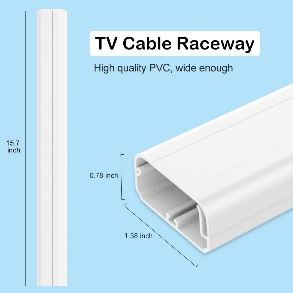 UMTELE TV Cord Cover Concealer, 62.8 inch Long Cable Raceway Channel, Paintable TV Wire Hider for Wall Mounted TV - 4 X L 15.7 in X W1.38 in X H0.78in