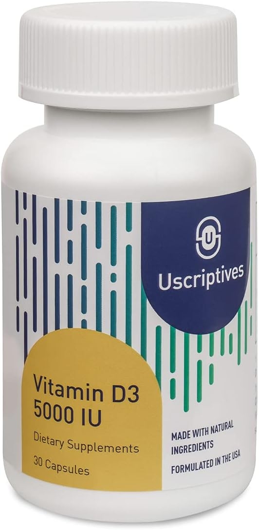Uscriptives Vitamin D3 5000 IU Supplement - Trusted by 900+ Physicians, Supports Immunity and Healthy Heart Function, Strengthens Bones - 30 Capsules