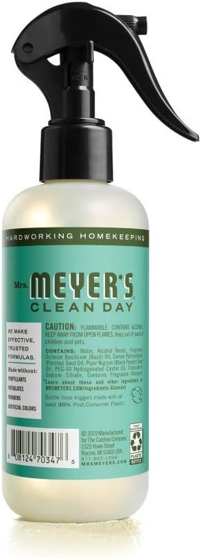 Mrs. Meyer's Room and Air Freshener Spray, Non-Aerosol Spray Bottle Infused with Essential Oils, Basil Scent, 8 fl oz