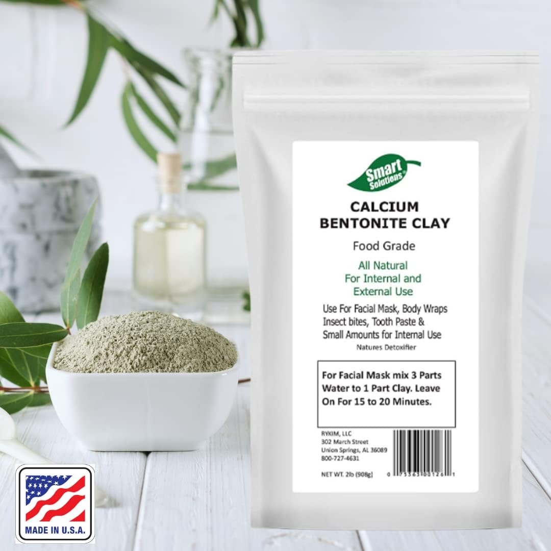 Smart Solutions Calcium Bentonite Clay Food Grade, 2 lb Pure | Natures Detoxifier All Natural for Internal and External Use | DIY Facial Treatments, Deodorants, Hair Masks