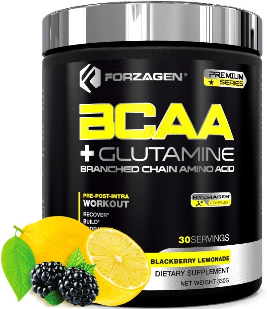 Forzagen BCAA Powder with Glutamine 30 Servings, Branched Chain Amino Acid Powder, Recovery Post Workout, Build, Hydration Available 4 Flavors (BlackBerry Lemonade)