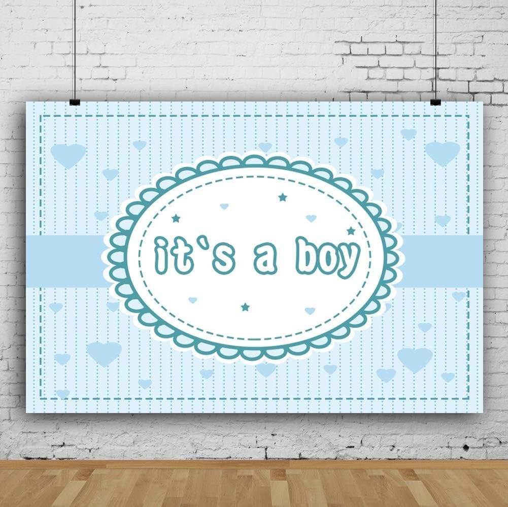 Baocicco 5x3ft Baby Shower Backdrops It's a Boy Backgrounds for Photography Blue Hearts Stripes Lace A Little Man is on His Way Adults Baby Shower Party Banner Portrait Photo Studio Video Props
