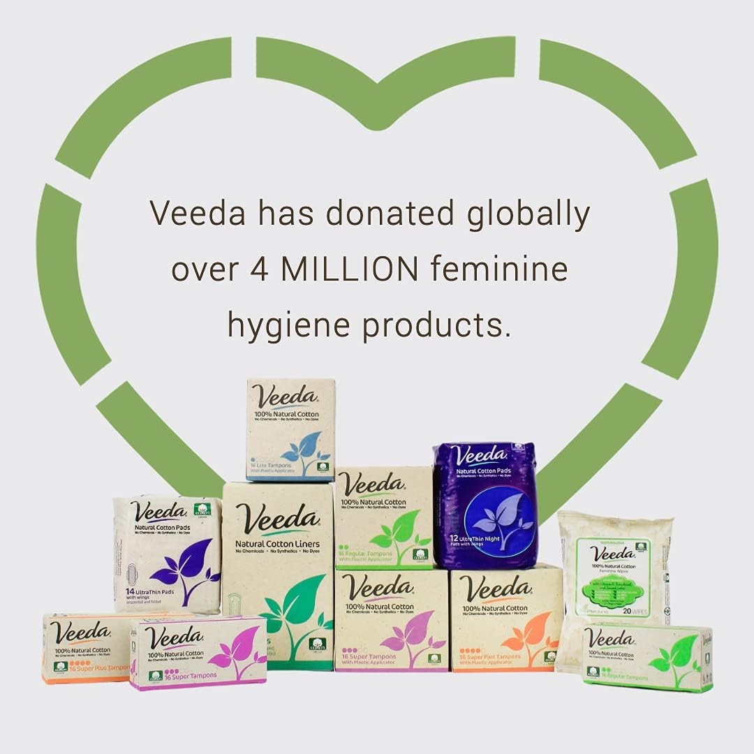Veeda 100% Natural Cotton Applicator Free Super Tampons, Chlorine and Toxin Free, Unscented, 3 Packs of 32 Count Each