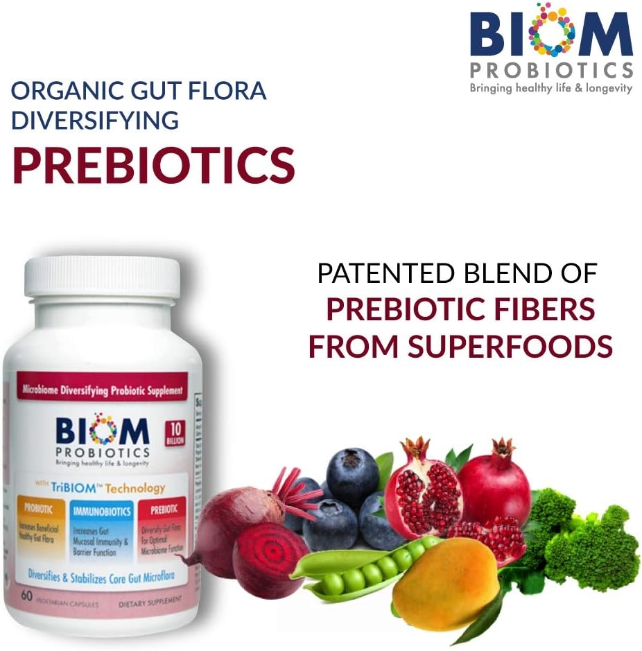 Biom Probiotics 3-in-1 Formula (Cold Shipped) with 10 Billion Flora Probiotics, Prebiotics and Immunobiotics for Healthy Life & Longevity - Diversifies Gut Microflora and Microbiome - for Men & Women