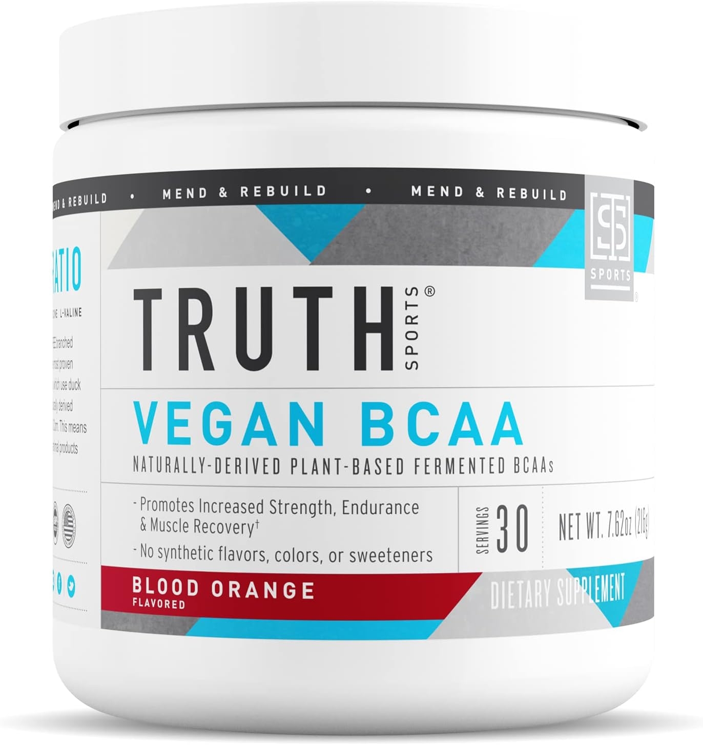 Truth Nutrition Fermented Vegan BCAA Powder- 2:1:1 Ratio All Natural Branched Chain Amino Acids for Energy, Muscle Building, Post Workout Recovery and Endurance (Blood Orange, 30 Servings)