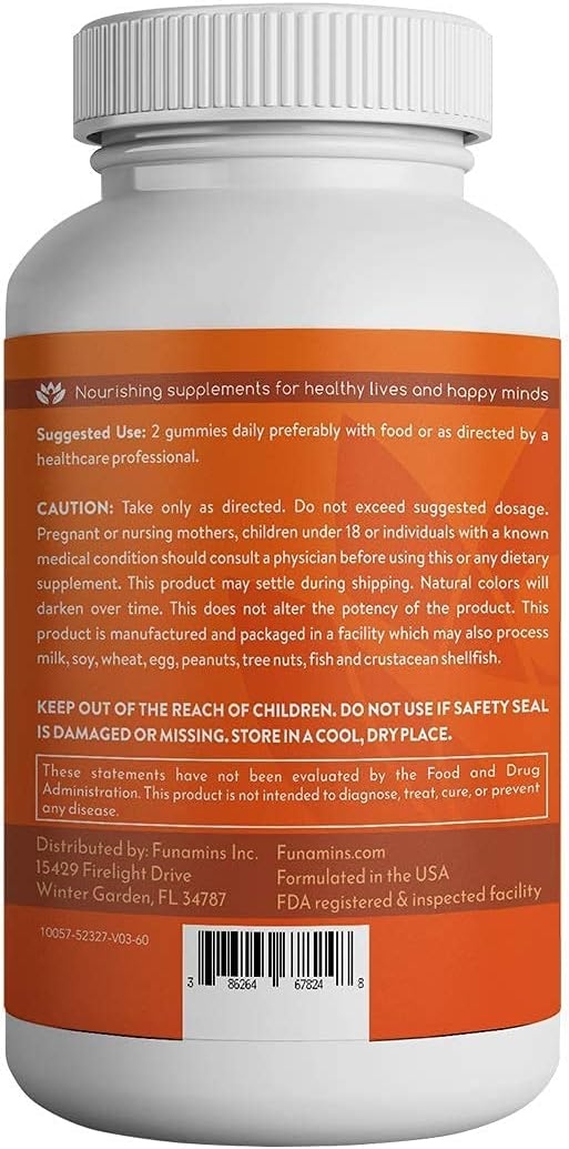 Funamins Vitamin C Gummies, 250mg per Serving, 60 Count, Vegan, Antioxident, Immune Support, Muscle, Joints; for Kids & Adults; Orange Flavor