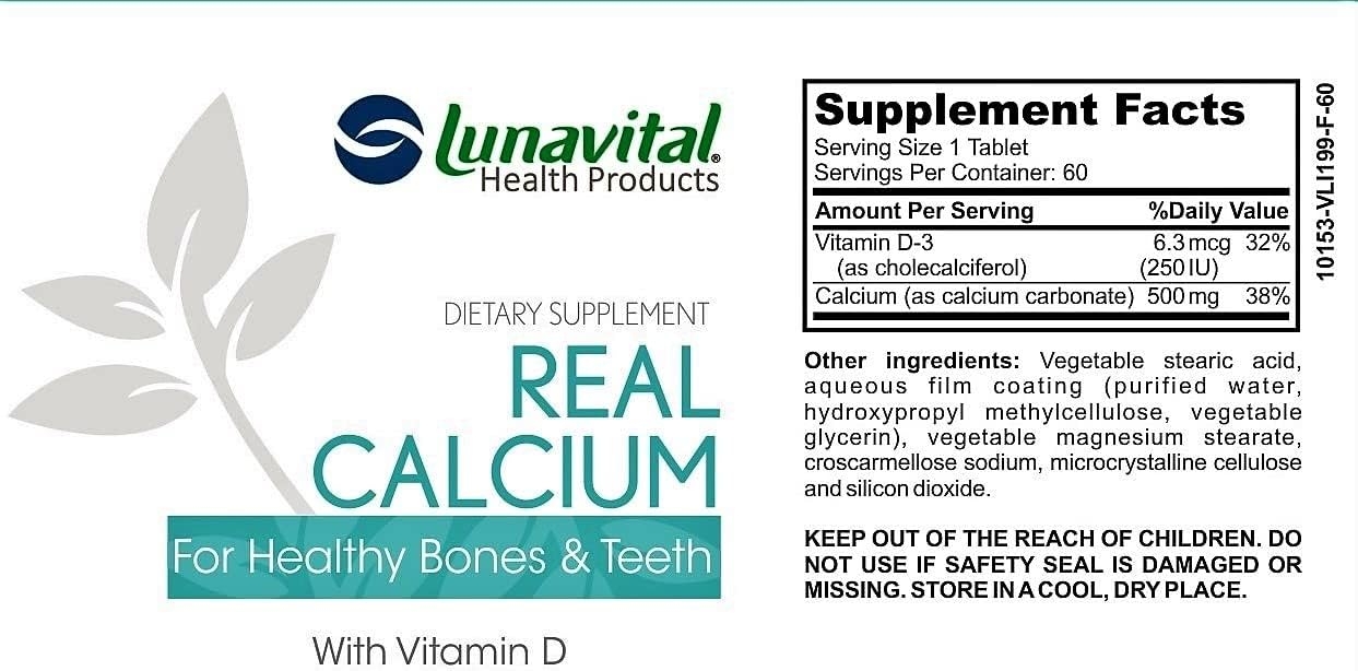 Real Calcium with Vitamin D (500mg), for Healthy Bones & Teeth, 60