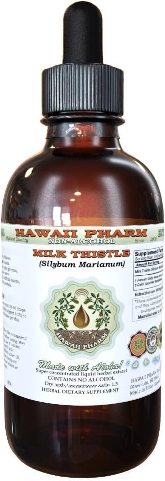 Milk Thistle Alcohol-Free Liquid Extract, Organic Milk Thistle (Silybum marianum) Dried Seed Glycerite Natural Herbal Supplement, Hawaii Pharm, USA 2 oz