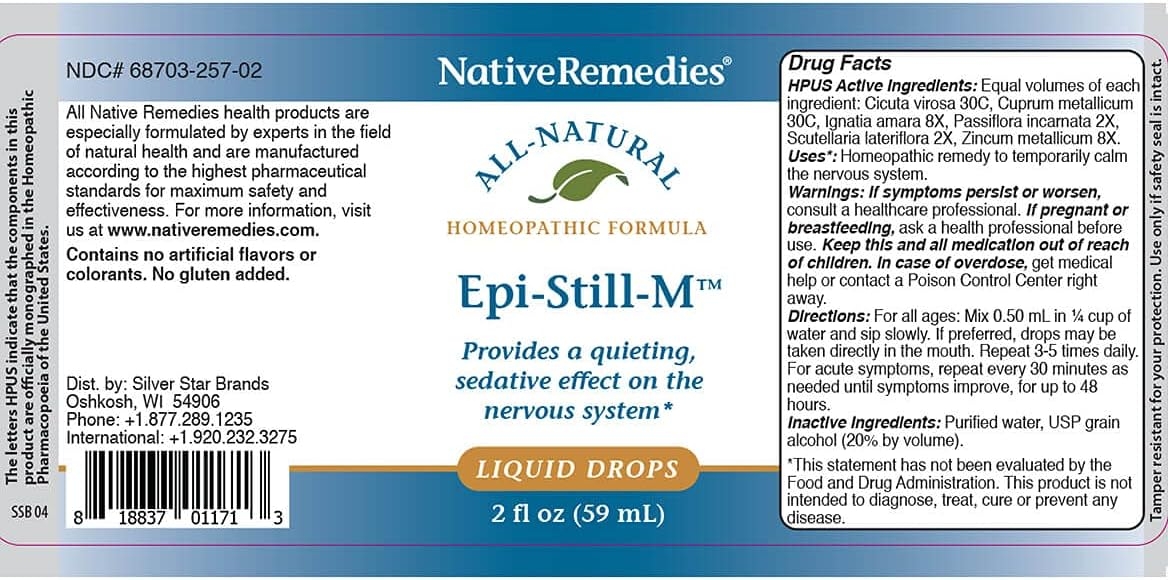 Native Remedies Epi-Still-M - Natural Homeopathic Formula Provides a Quieting, Sedative Effect on The Nervous System - Reduces The Frequency of Stress-Induced Episodes - 59 mL