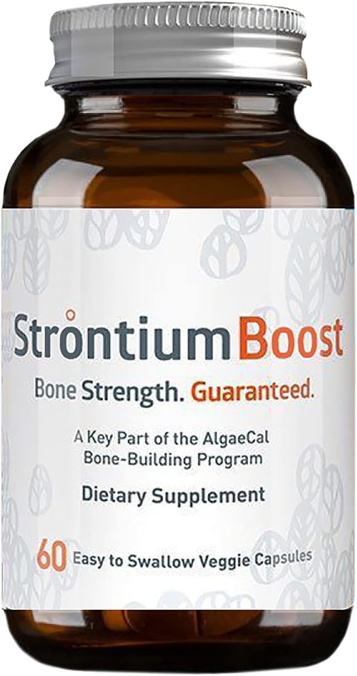 AlgaeCal Strontium Boost, Building Blocks for Strong Bones, Triple Your Results with AlgaeCal Plus Calcium, Natural Trace Minerals for Bone Strength, Dairy & Gluten Free, 60 Vegetarian Capsules