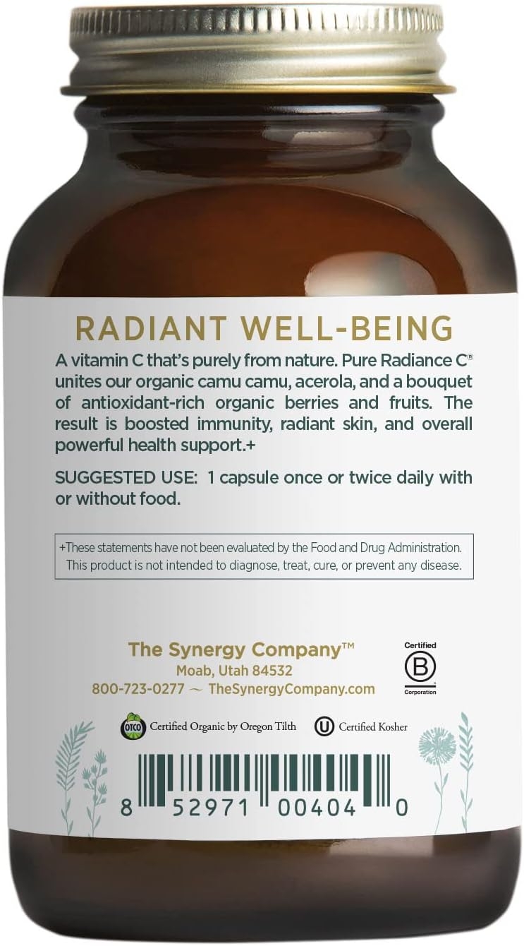 Pure Synergy Pure Radiance C | 90 Capsules | Made with Organic Ingredients | Non-GMO | Vegan | 100% Natural Vitamin C with Organic Camu Camu Extract