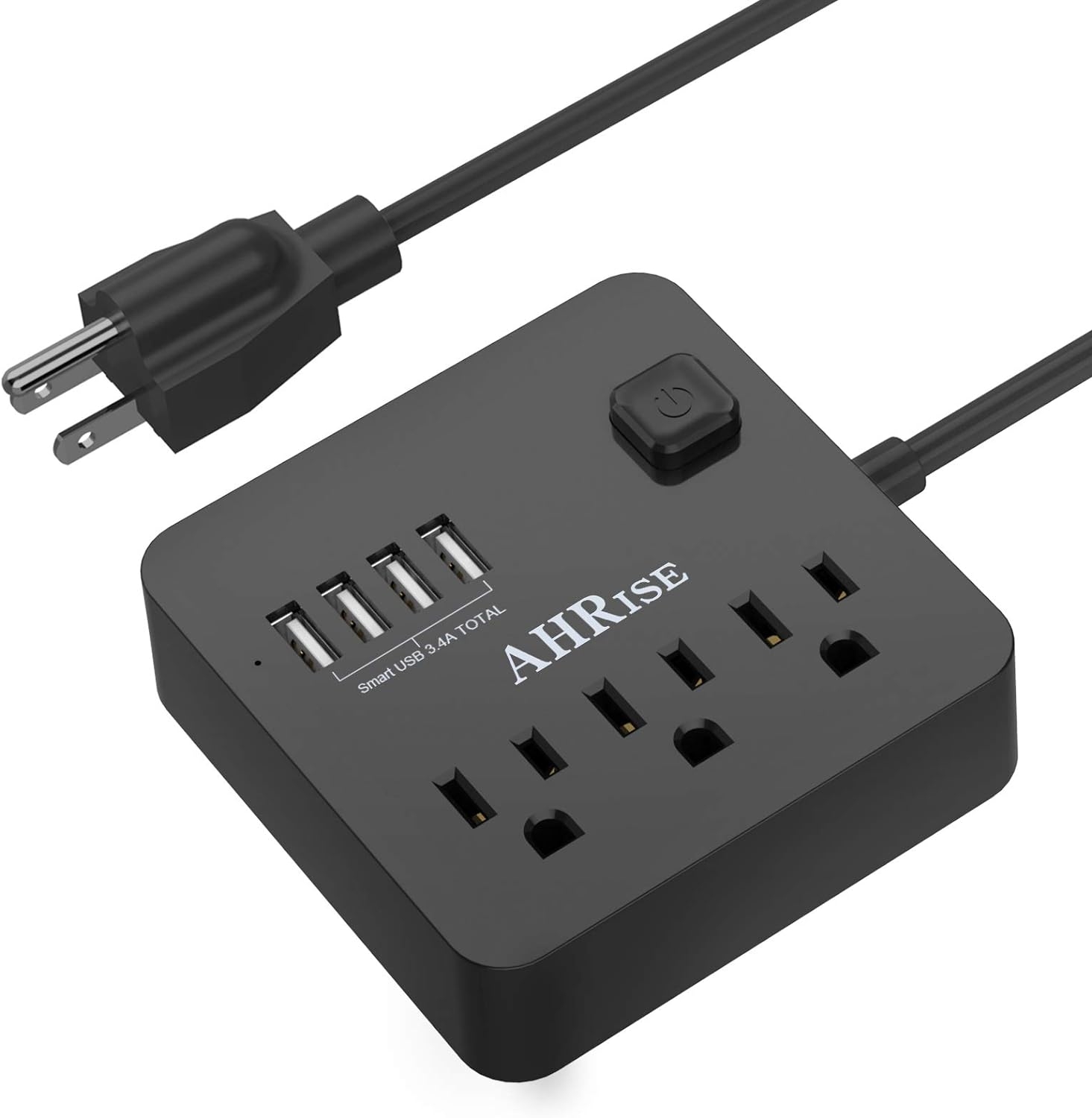 AHRISE Extension Cord, Power Strip with 3 AC Outlets and 4 USB Ports for Smartphone Tablets Home, Office, Hotel, Cruise Ship, 5 Ft, ETL Listed, Black…