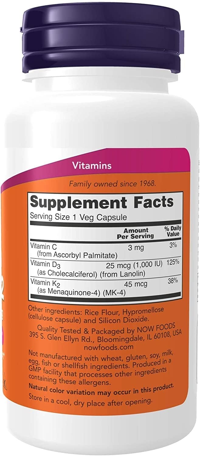 Vitamin D3 K245 mcg Plus Cardiovascular Support Supports Bone Health Veg Capsules, Orange, No Flavour, 1 Box (120 Count)